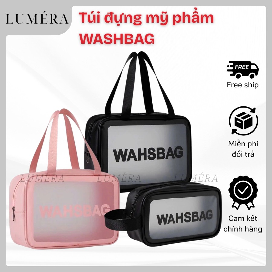 Túi đựng mỹ phẩm trang điểm du lịch WASHBAG PVC trong suốt chống thấm nước phong cách Hàn Quốc 3 size tiện lợi nhỏ gọn