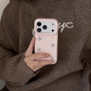 Ngọc Trai Hàn Quốc Luster Trắng Hồng Kim Cương Ngôi Sao Da PU Dây Xích Wrsit Ốp Lưng Điện Thoại iPhone 17Promax 17Pro 14 15 16 Pro Max 13 Vỏ Di Động Nữ