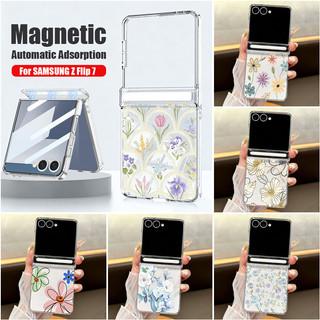 Hoa Từ Tính Hấp Phụ Họa Tiết Ốp Lưng Điện Thoại Trong Suốt Cho Samsung Galaxy Z Flip 7 Flip 6 Flip 5 Flip 7 FE Cứng PC Gấp Bao