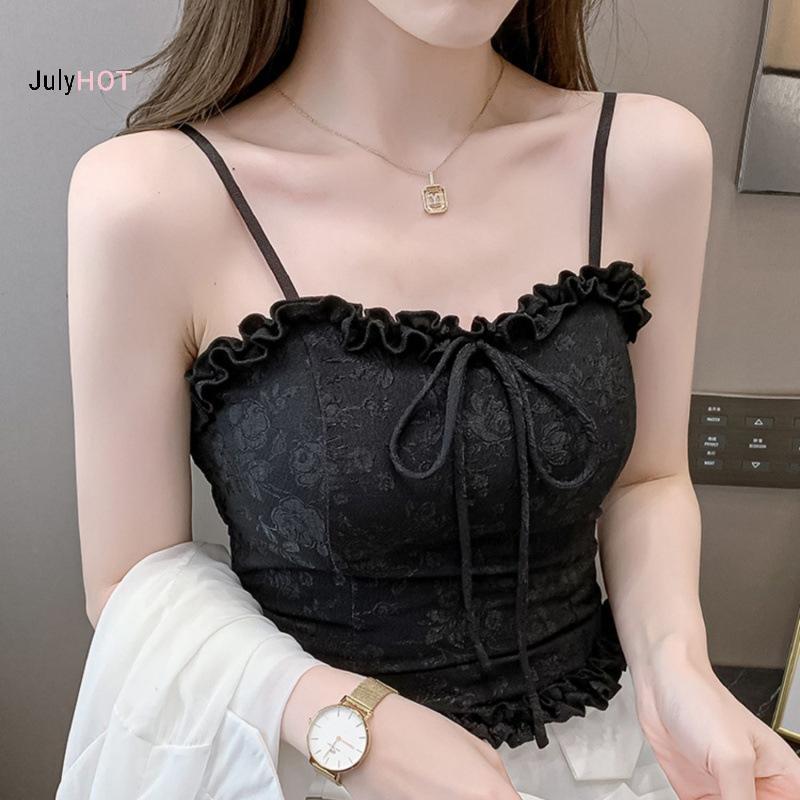 Áo Vest Ren Nấm Pháp cho Nữ với Miếng Lót Ngực và Thiết Kế Camisole Nhỏ Gọn
