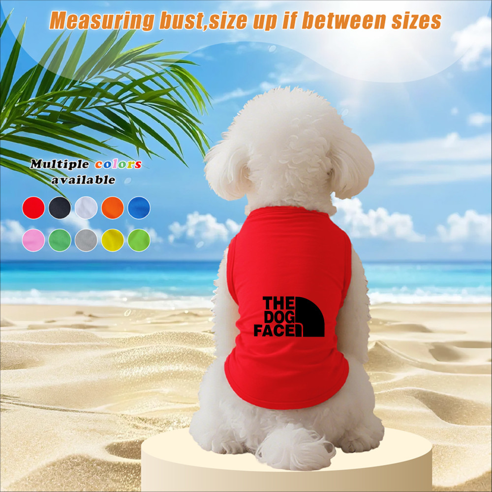 Áo vest thú cưng cỡ S-2XL, in văn bản "THE DOG FACE", Nhiều màu sắc có sẵn và thoáng khí cho mùa hè, thích hợp cho cả sử dụng trong nhà và ngoài trời, và phù hợp với tất cả chó và mèo nhỏ.