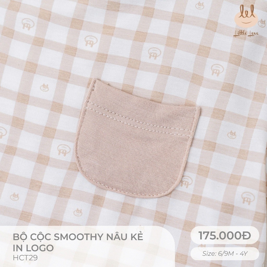 BỘ CỘC TAY VẢI SỢI TRE KẺ NÂU IN LOGO [ SIÊU MỀM, MÁT, MỊN CO DÃN VÀ THẤM HÚT TỐT] SZ 6/9M - 4Y (HCT29)