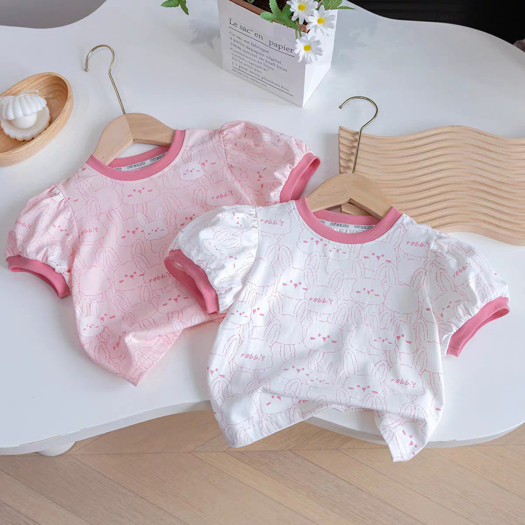 Áo thun nữ tay ngắn mùa hè in hình hoạt hình cổ tròn 90-140 Size FLKO