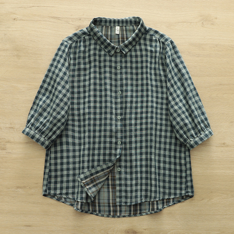 Áo sơ mi nữ tay ngắn kẻ sọc phong cách Mori, kèm cardigan rời - chất liệu 100% sợi cotton cao cấp