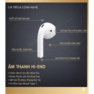 Tai Nghe không dây TWS AA2 Bluetooth V5.3 Âm Thanh HIFI, Thiết Kế Nhỏ Gọn, Kết Nối Ổn Định Từ 15-25m