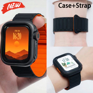 Thay đổi sang Ultra Case + Dây đeo từ tính bằng silicon Tương thích cho Apple Watch Series11 / 10 46mm 42mm 45mm 44mm 41mm 40mm 9 8 7 6 5 4 SE3 / 2 / 1