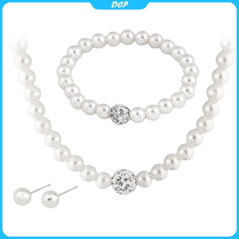 [Dcp] Cô dâu cưới thiết Rhinestone giả ngọc trai Vòng Cổ Vòng tay bông tai-3in1 Bộ [VN]