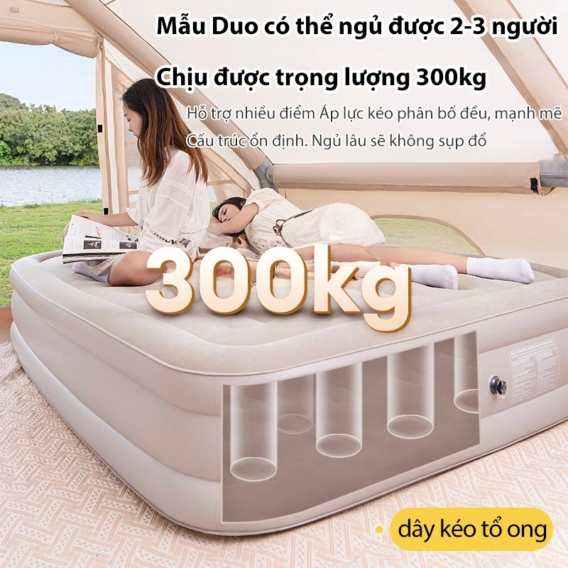 Nệm hơi tự bơm, đệm hơi chống ẩm, dùng cho nhà ở & dã ngoại (Tặng kèm gối và bơm điện)