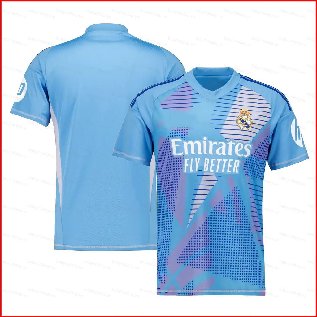 Áo phông bóng đá Real Madrid mùa giải 2024-2025 dành cho thủ môn, phù hợp từ trẻ em đến người lớn plus size