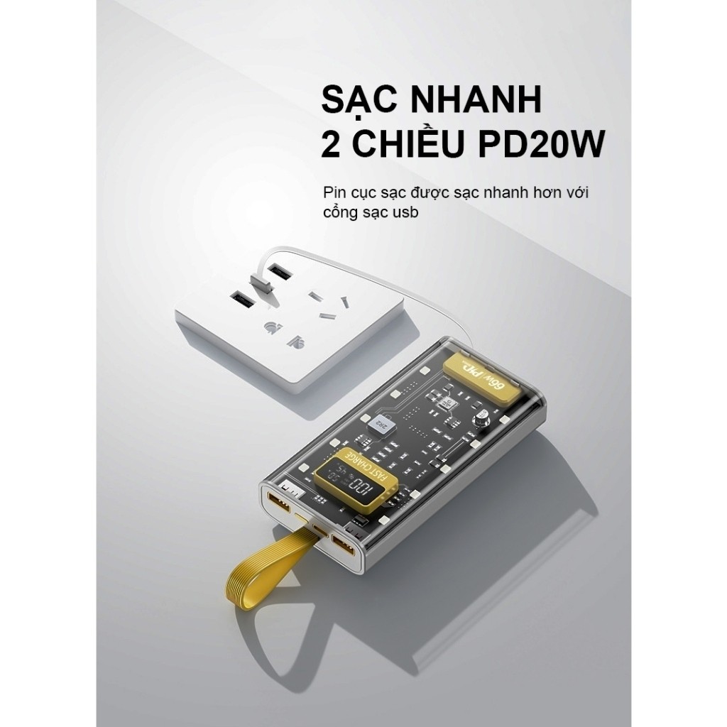 [NEW] Sạc dự phòng 20000 30000MAH sạc nhanh PD120W/20W trong suốt tích hợp 4 dây sạc tích hợp đèn led SP1