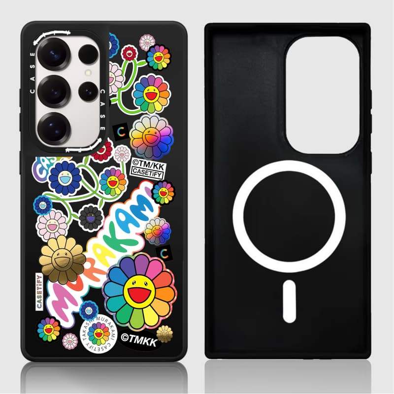 Ốp lưng CASECASE X FLOWERS STICKER MANIA Matte Black & Sliver Mirror Vỏ hút từ tính Samsung Galaxy S26 S25 S24 S23 Ultra Plus Mặt sau cứng có hộp khắc logo