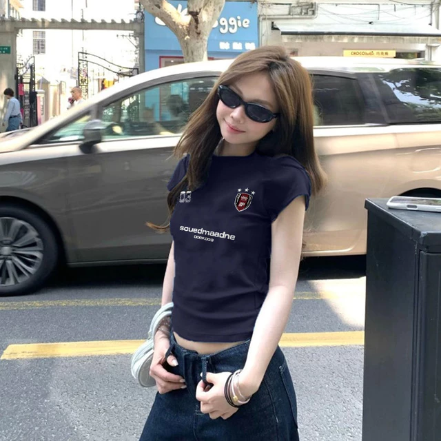 áo croptop âu mỹ Xanh tím than áo girl phố xinh áo style mùa hè Eleclassm áo thun baby tee ôm body