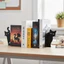 JUNYUE88US Kim Loại Bookend, Phụ Kiện Mèo Sáng Tạo Tinh Tế Đa Năng, Mèo Đứng Ngồi Kim Loại Đen Giá Đỡ Sách Sắt Bền Không Khí Phòng