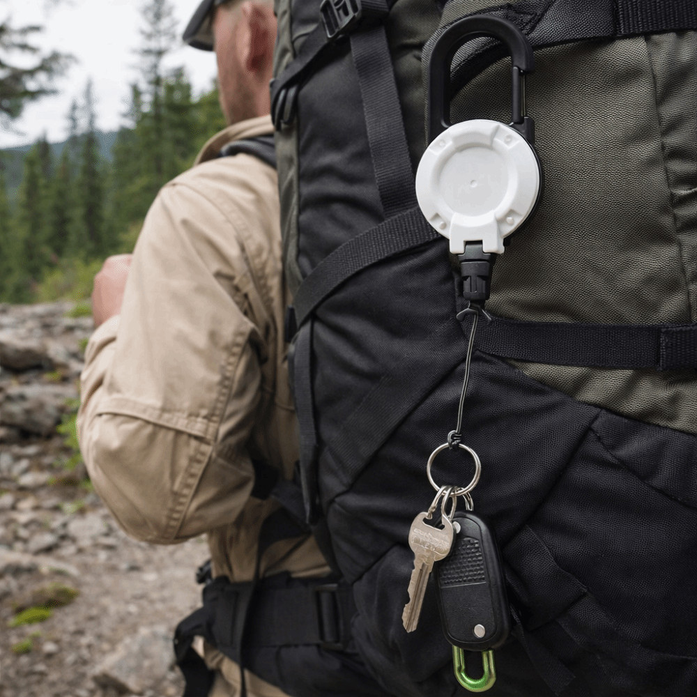 Vòng chìa khóa Carabiner SDEERCONCEPTNR, thép chắc chắn, thiết kế có thể thu dây tự động, cơ chế lò xo