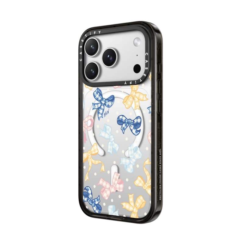CASECASE X Gingham Nơ Màu Đen / Bầu Trời Xanh / Hồng Fizz Kẹo Bộ Sưu Tập Màu Sắc Trong Suốt Cứng Từ Tính Hút Tác Động Dành Cho Apple IPhone 13 14 15 16 17Pro Max Plus Có Hộp