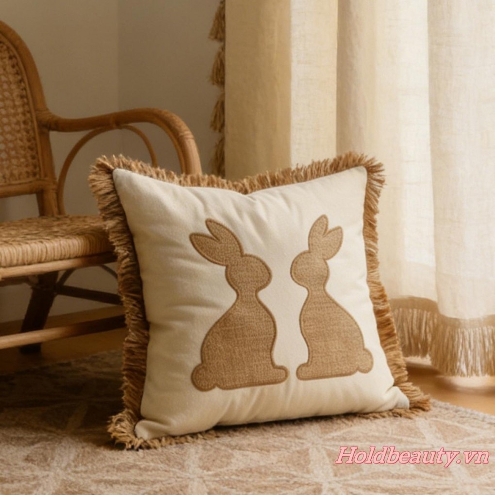 Gối Phục Sinh Có Mùa Xuân Thỏ Thêu Vỏ Gối Sofa Ném Gối Cho Phòng Khách Trang Trại Giường