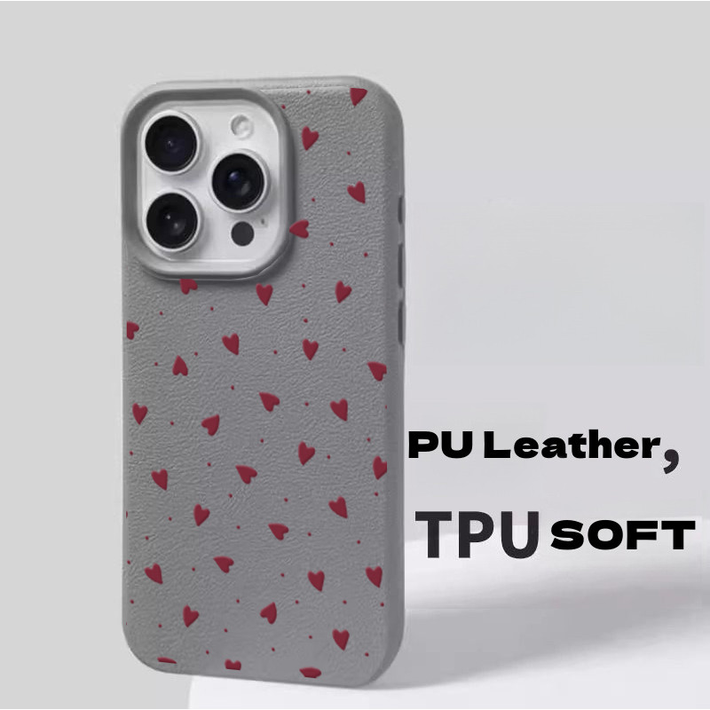 Ốp Lưng Cho iPhone 14 Plus 13 12 Pro Max Little Love Heart Da PU Sang Trọng Mềm Matte Cover