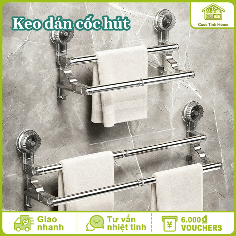 Giá Treo Khăn Nhà Tắm 2 Tầng - Hút Chân Không Dễ Lắp, Không Khoan, Điều Chỉnh Linh Hoạt Treo Khăn Dép Gọn Gàng