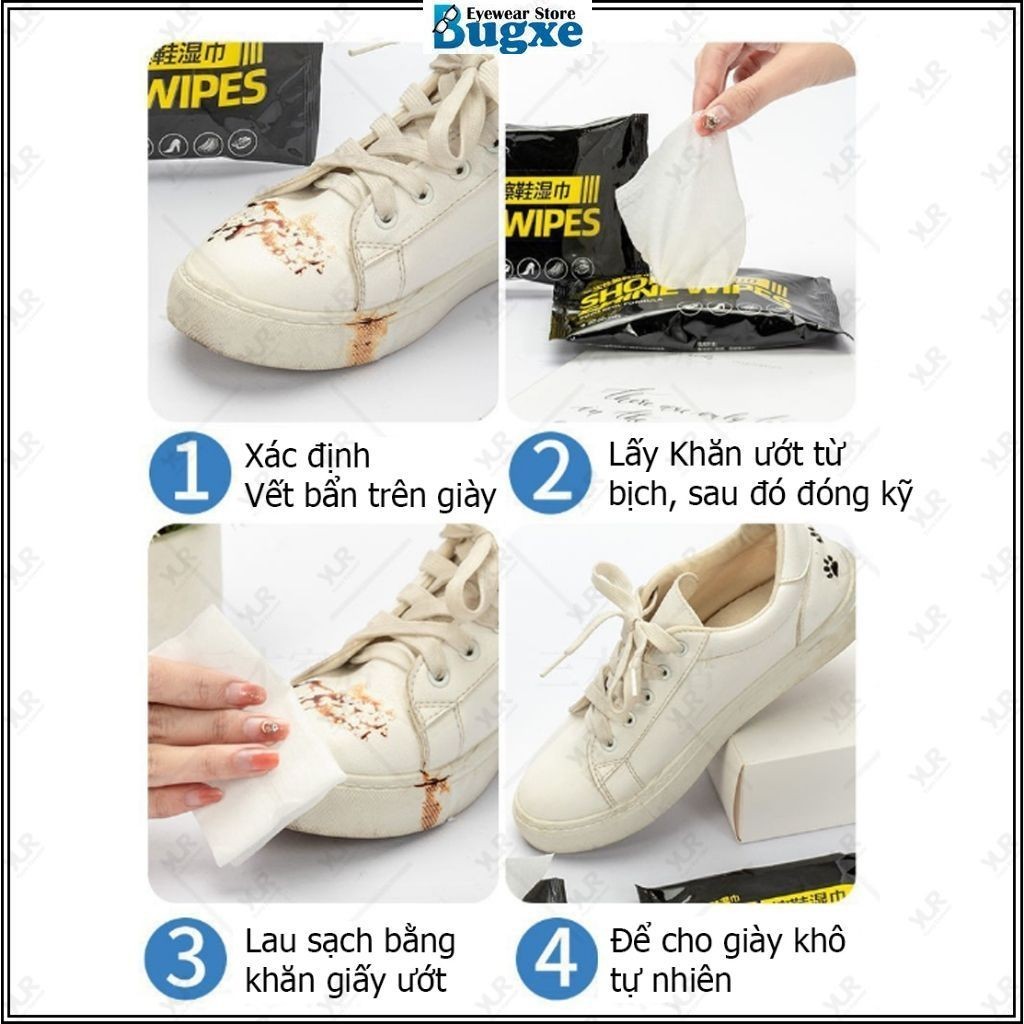 Bịch Khăn Ướt Lau Giày SHOE SHINE WIPES tiện lợi có 30 khăn sửa dụng 1 lần