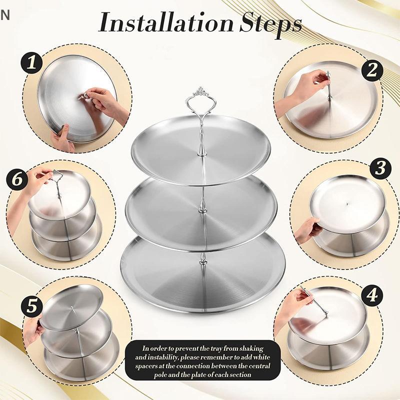 Khay đựng bánh inox 2 / 3 lớp NS, Bánh, Đĩa ốc sên, Sinh nhật, Tiệc cưới Món tráng miệng, Bàn trưng bày món tráng miệng NS
