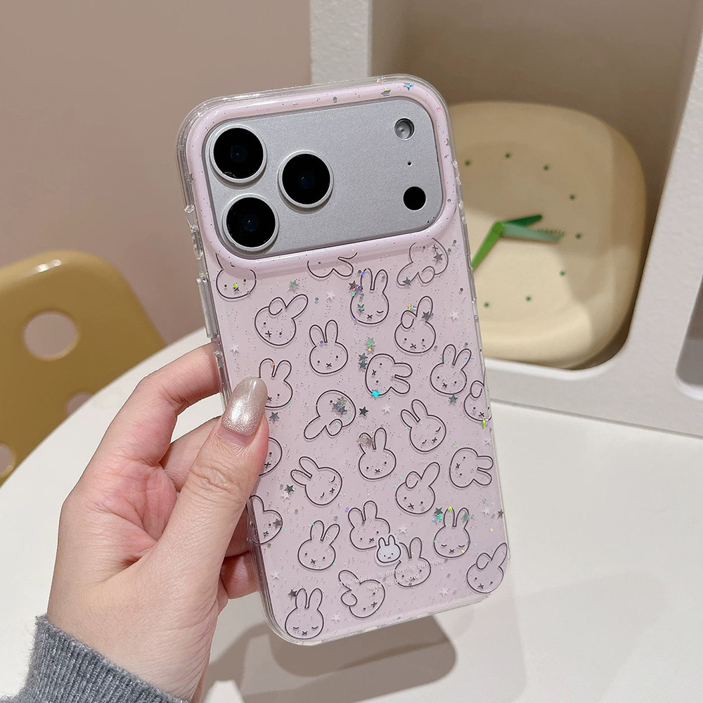 Ốp Điện Thoại Acrylic Long Lanh Line Thỏ Cho iPhone 17 Pro Max 16 15 14 13 Vỏ Bảo Vệ Chống Sốc