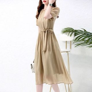 Đầm Midi Thắt Nơ Eo – Váy Dài Thanh Lịch Tôn Dáng, Mặc Lên Cực Kỳ Nữ Tính,Vải Mềm Mát Sang Trọng
