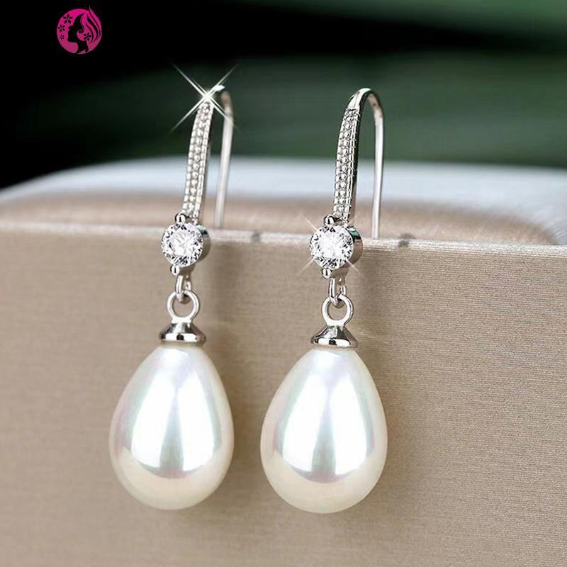 Trang sức nữ giọt nước ngọc trai đỏ trắng tròn, bông tai cưới sang trọng - quà tặng lễ tình nhân và đính hôn từ Springevenstar