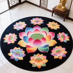 Pha Lê Nhung Thảm Phong Cách Trung Hoa Chín Sen Thiền Thảm Hộ Gia Đình Phật Giáo Đền Chân Thảm Đền Lớn Cung Điện Sen Chăn HTH