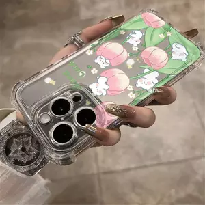 Tulip thỏ cho 16 trường hợp iPhone 17Air Quad góc chống rơi trường hợp 14 13 11Pro