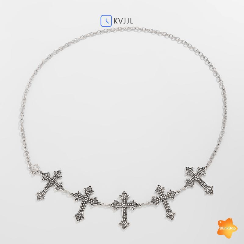 Thắt lưng kim loại màu bạc thiết kế chữ thập Gothic dành cho nữ - Phù hợp váy cổ điển, trang sức thời trang và làm quà tặng
