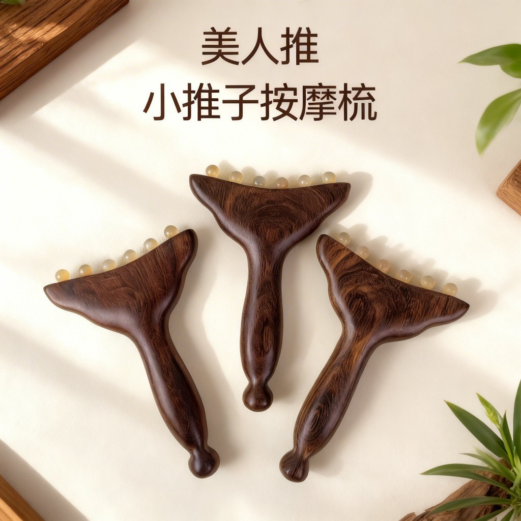 Sản phẩm mới Xiao diệp Gỗ đàn hương vàng đen Hạt Sừng Cừu Góc đuôi cá xẻng Gua sha Massage lược Cá Tính Mặt đẹp Nâng Lên Massager