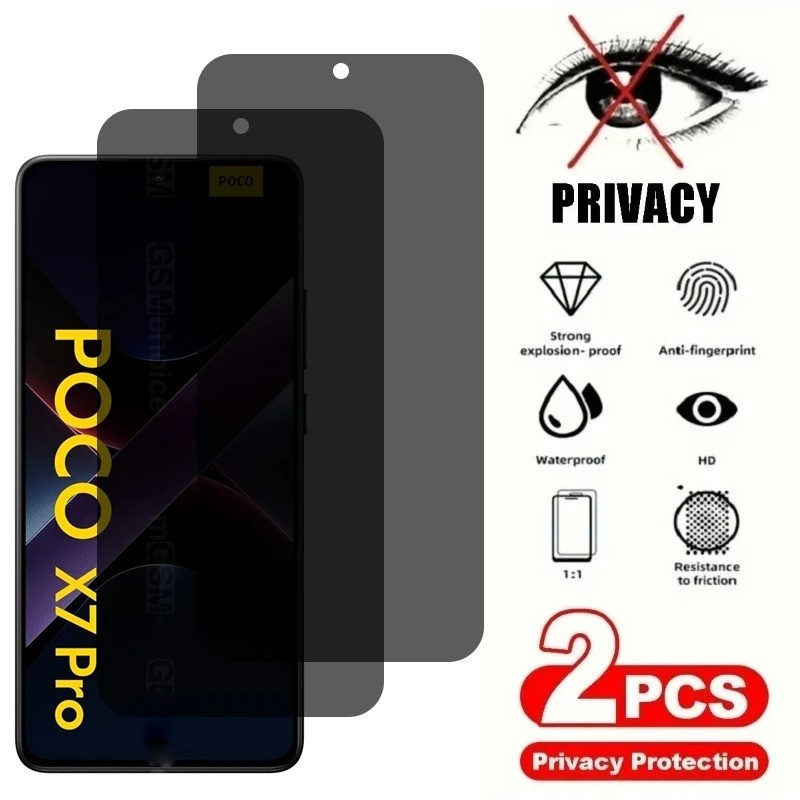 2 Miếng Dán Bảo Vệ Màn Hình HD Kính Cho Xiaomi Poco X8 X7 X6 Pro Max Neo Riêng Tư Kính Cường Lực Trong Suốt Cho Poco X8ProMax X8Pro X7Pro X6Pro Chống Gián Điệp Cạnh Đen Kính Phim