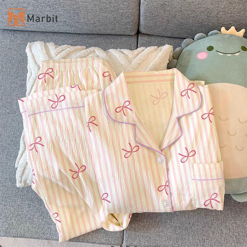 [Mar-T] Bộ đồ ngủ dài tay giải trí nơ ngọt ngào dành cho nữ