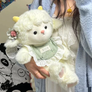 Gấu bông cừu đeo yếm dễ thương, Thú nhồi bông cừu trắng lông mềm cao cấp, quà sinh nhật, Thích hợp cho bé gái
