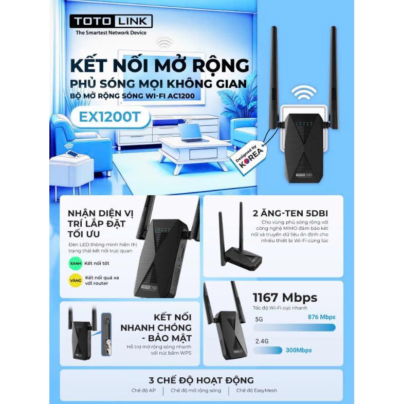 [Chính hãng] Bộ Mở Rộng Sóng wifi Totolink  EX1200T chuẩn AC1200 chính hãng giá rẻ