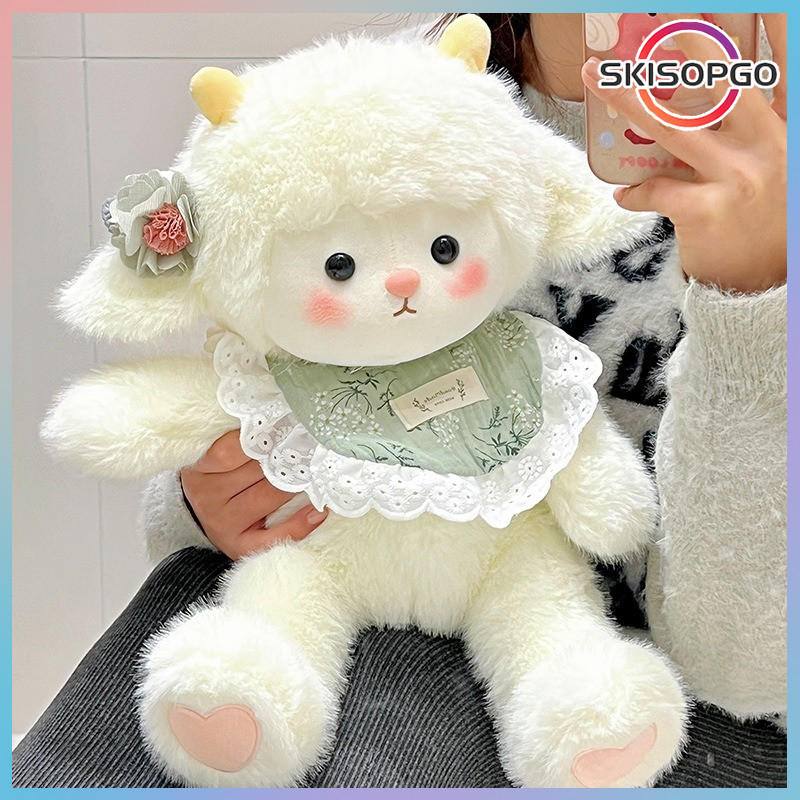 【SKISOPGO】Gấu bông cừu đeo yếm dễ thương,Thú nhồi bông con cừu lông mềm mại,cho bạn gái,cho bé,cho người yêu