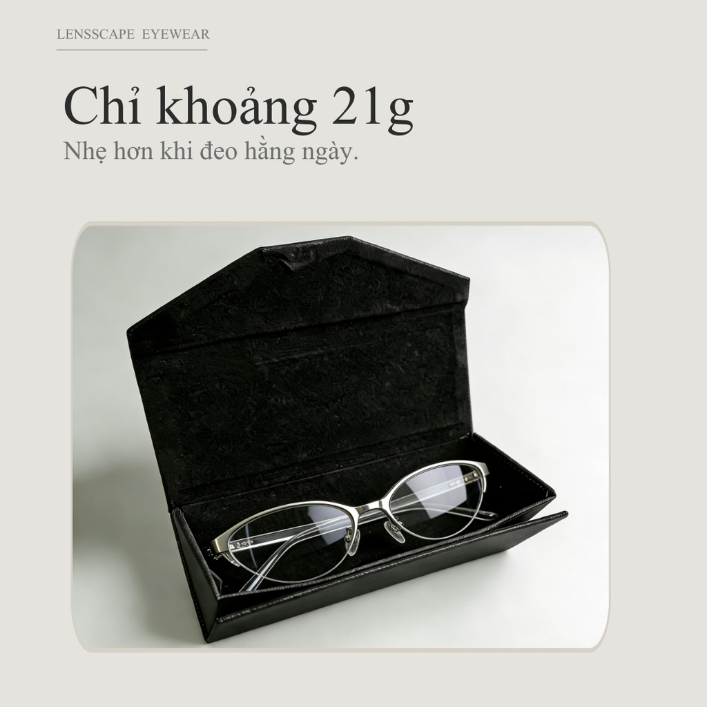 LENSSCAPE-Kính chống ánh sáng xanh 0 độ nửa gọng | Gọng kim loại | Tròng PC | Size 59-19-145 | ~21g | Hợp mặt nhỏ | LENSSCAPE EYEWEAR*
