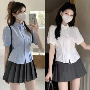 Áo sơ mi nữ ngắn tay phồng búp sen xếp ly eo cột dây sau SM27L333