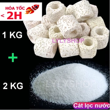 Combo 2kg Cát Thạch Anh + 1kg Sứ Lọc Bể Cá - Vật Liệu Lọc Nước Cực Trong, Trang Trí Hồ Cá Cảnh