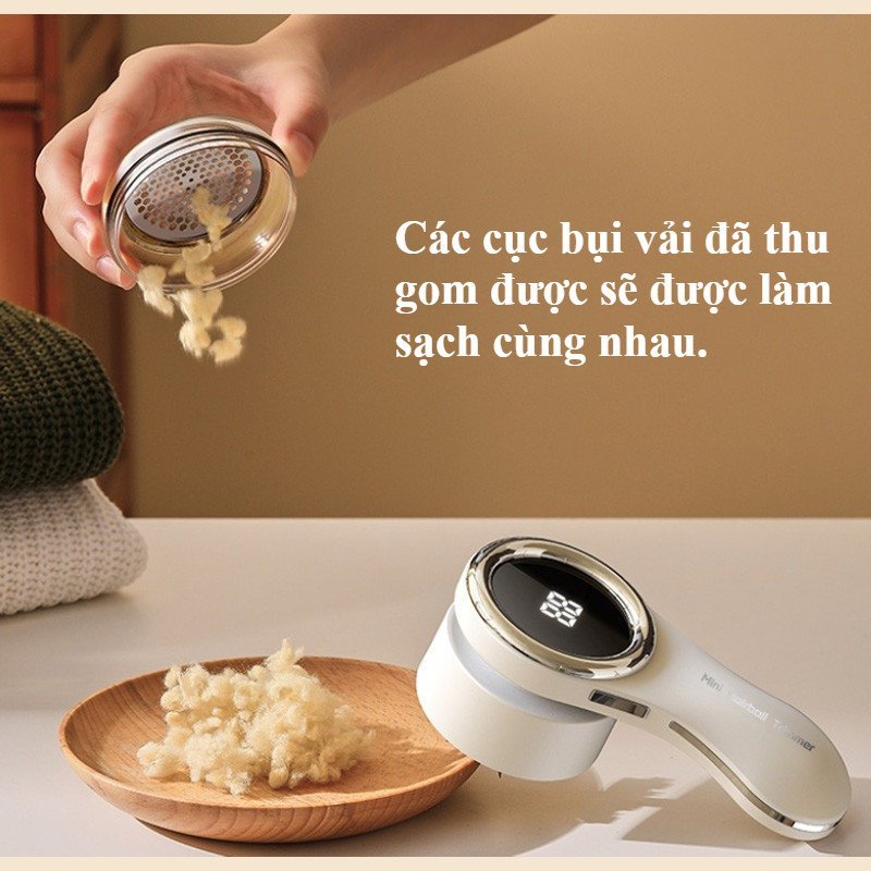 Máy cắt lông xù quần áo 6 lưỡi dao inox lưới bảo vệ an toàn pin sạc tiện lợi phù hợp nhiều loại vải