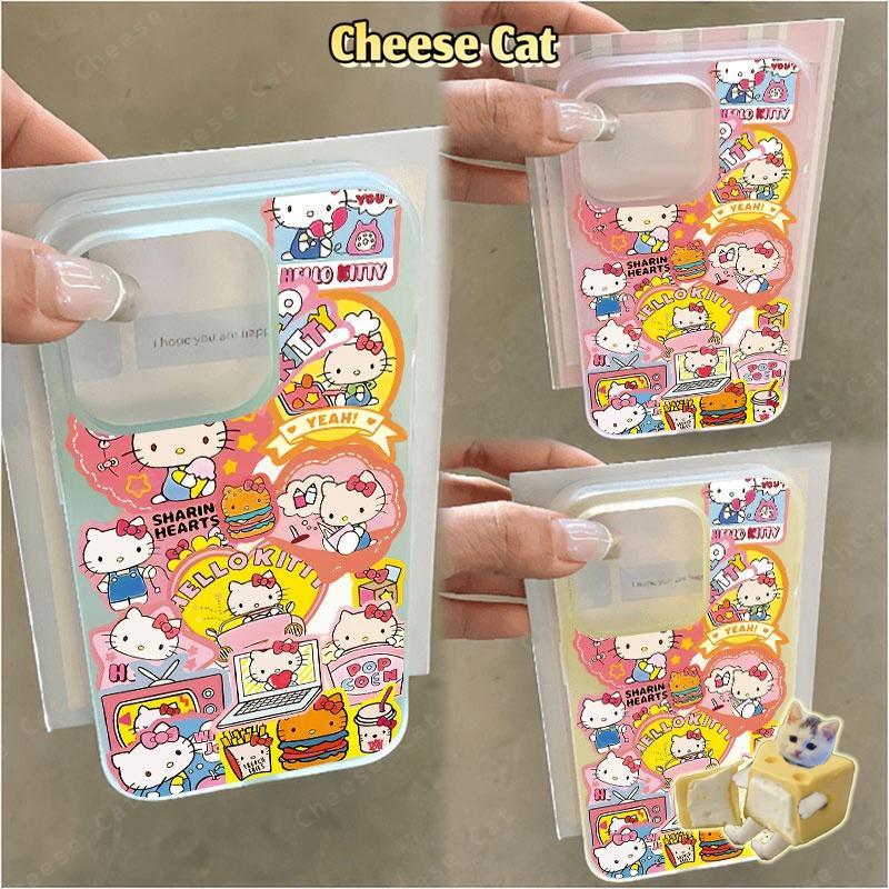 Bánh hamburger Kitty dễ thương Ốp điện thoại màu hồng mờ cho iPhone 15 16 11 12 13 14 17 Pro Max 7 Plus XR Xs Max