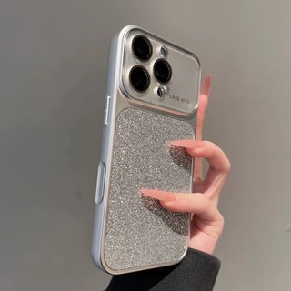 Kính Bảo Vệ Ống Kính Mạ Bạc Lấp Lánh Bột Ốp Lưng Điện Thoại iPhone 17Promax 17Pro 14 15 16 Pro Max 13 Chống Sốc Nữ Vỏ Di Động
