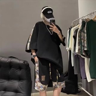 Bộ áo thun và quần short cỡ lớn sành điệu, in hình hoạt hình, thời trang mùa hè