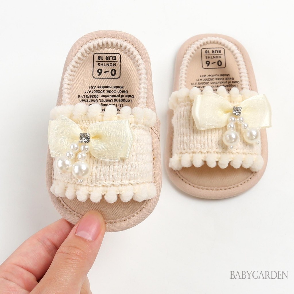 Xăng đan Bé Gái Nơ / Ngọc Trai / Cầu Vồng Trang Trí Đế Mềm Chống Trơn Trượt Thoáng Khí Giày Đi Bộ Đầu Tiên