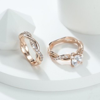 Nhẫn Xoắn Zircon Hoa Hồng Màu Vàng Dát - Thiết kế Thời Trang cho Cô Dâu làm quà cưới