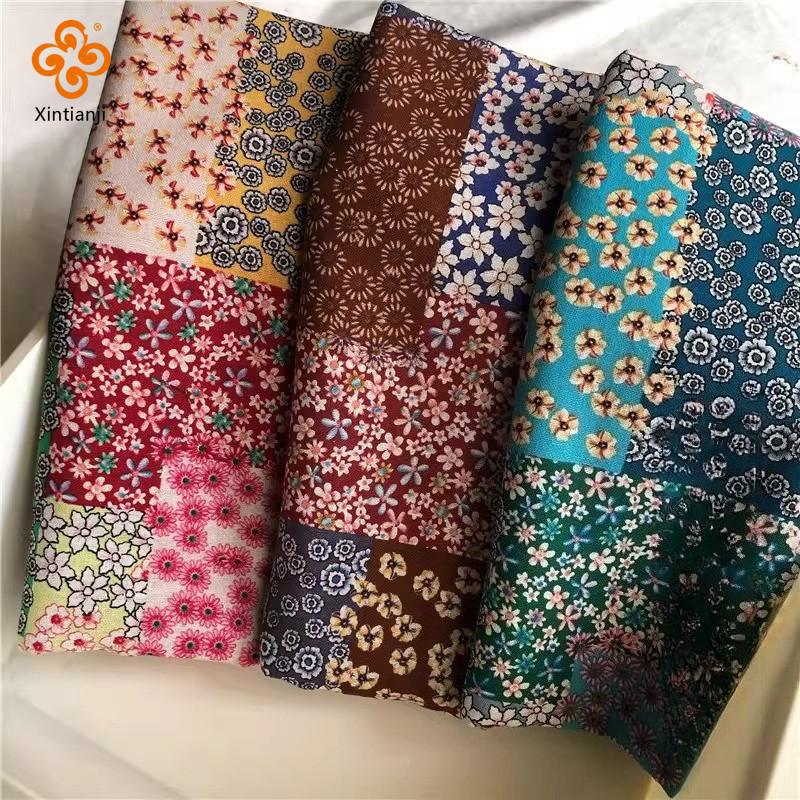 Vải Lanh Cotton Chắp Vá In Vải Hồng Xanh Nâu Nhỏ Hoa Vải Cho DIY May Đầm Quần Áo Khăn Trải Bàn Rèm 50X150cm