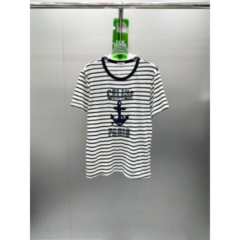 Áo thun Cotton sọc cổ tròn ngắn tay mới dành cho nữ