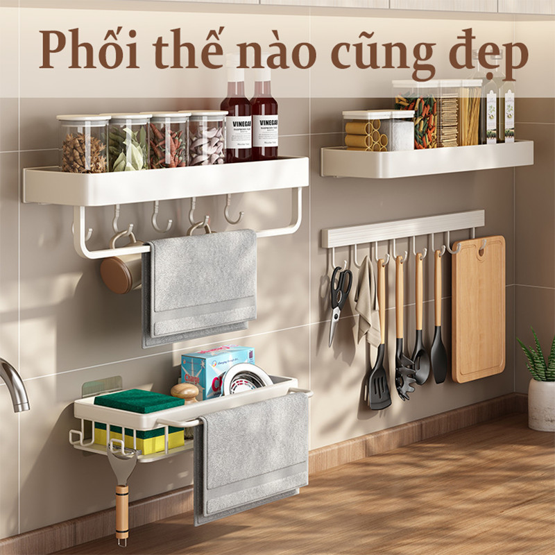 Móc treo đồ nhà bếp dán tường bằng keo,Nhôm chống gỉ,không cần khoan, chịu lực mạnh mẽ, móc có thể di chuyển