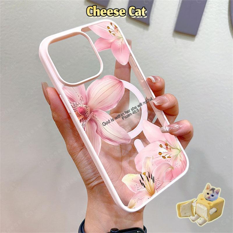 cánh hoa huệ hồng Ốp điện thoại từ tính cho iPhone 11 12 13 14 15 16 17 Pro Max 7 Plus XR Xs Max Vỏ điện thoại màu hồng