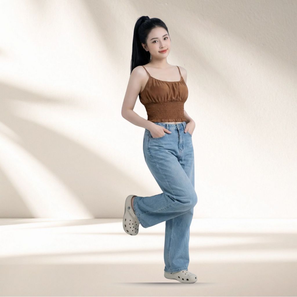 Áo Croptop Nữ Xếp Li Dây Đeo Mảnh